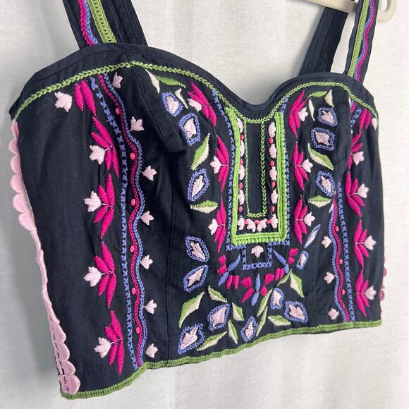 Anthropologie Embroidered Crop Top Artsy Boho Festival Folk Summer Southwestern - Picture 4 of 6